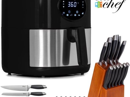 Deco Chef 3.7QT Digital Air Fryer (Black) Bundle with Gourmet 12-Piece Knife Set Fashion