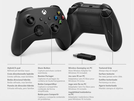 Microsoft Xbox Wireless Controller and Wireless Adapter for Windows 10, Black For Sale