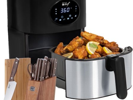 Deco Chef 3.7QT Digital Air Fryer, 6 Cooking Presets, Black + Deco Chef 16-Piece Knife Set Online Sale