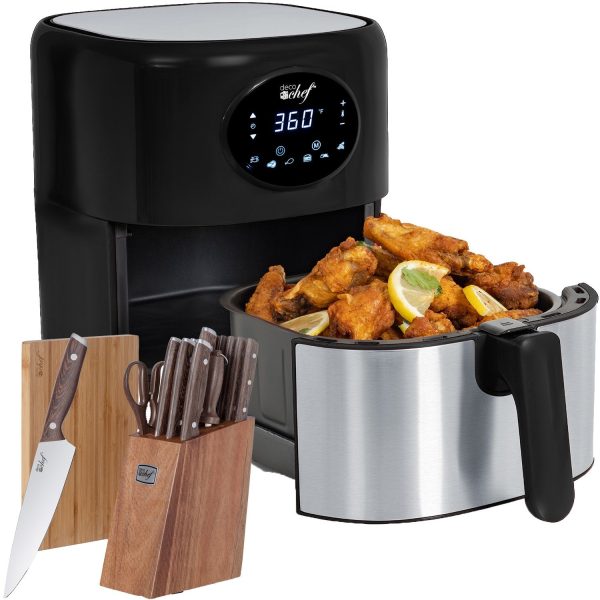 Deco Chef 3.7QT Digital Air Fryer, 6 Cooking Presets, Black + Deco Chef 16-Piece Knife Set Online Sale